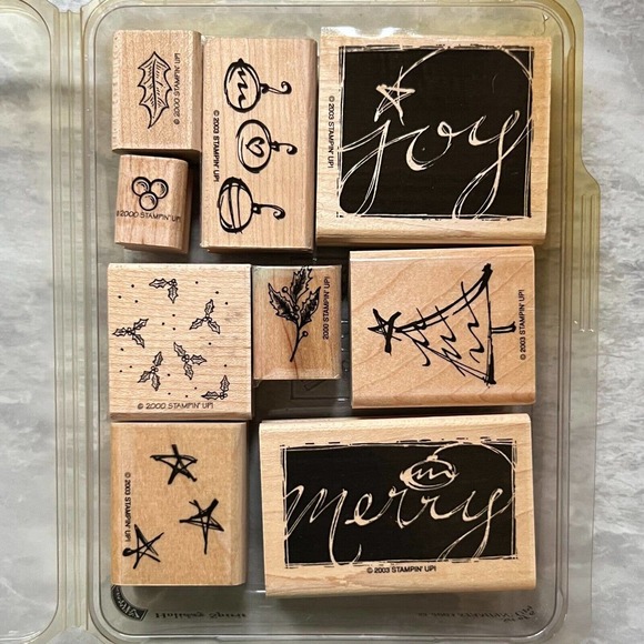 Stampin’ Up! Vintage 2000 & 2003 Christmas Holiday Sprit Stamp Set Of 9 Stamps - Picture 2 of 14